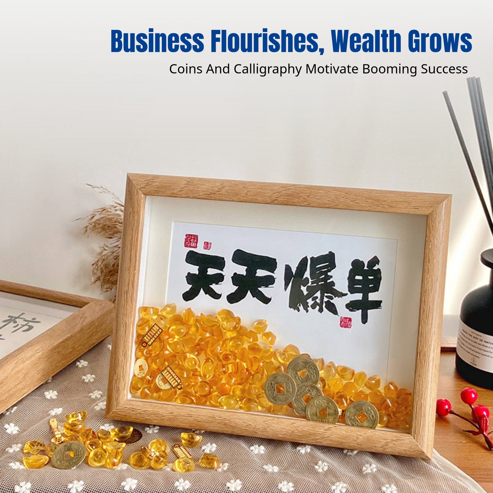 Home Office Or - Auspicious Blessing Frame, Modern Calligraphy Painting,
