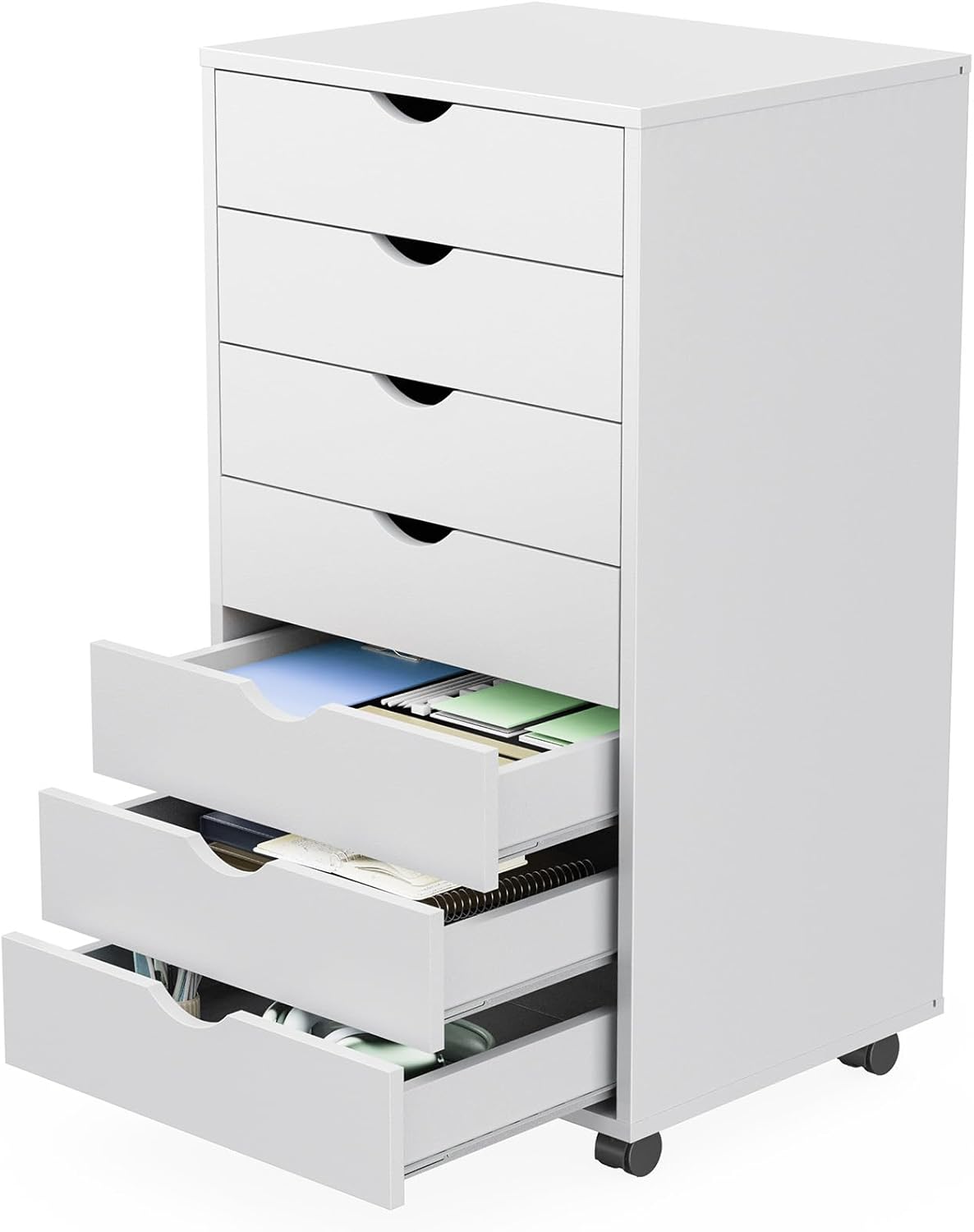 Desk Drawer Small - 7 Drawer Rolling Storage Cabinet, Wood