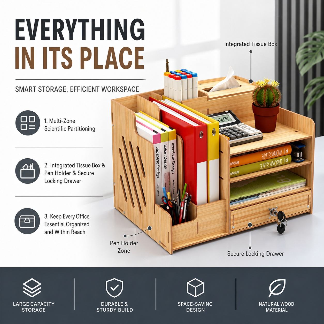 Home Organizer Rack Wooden Des - Letter Tray Desk ulasan dan harga
