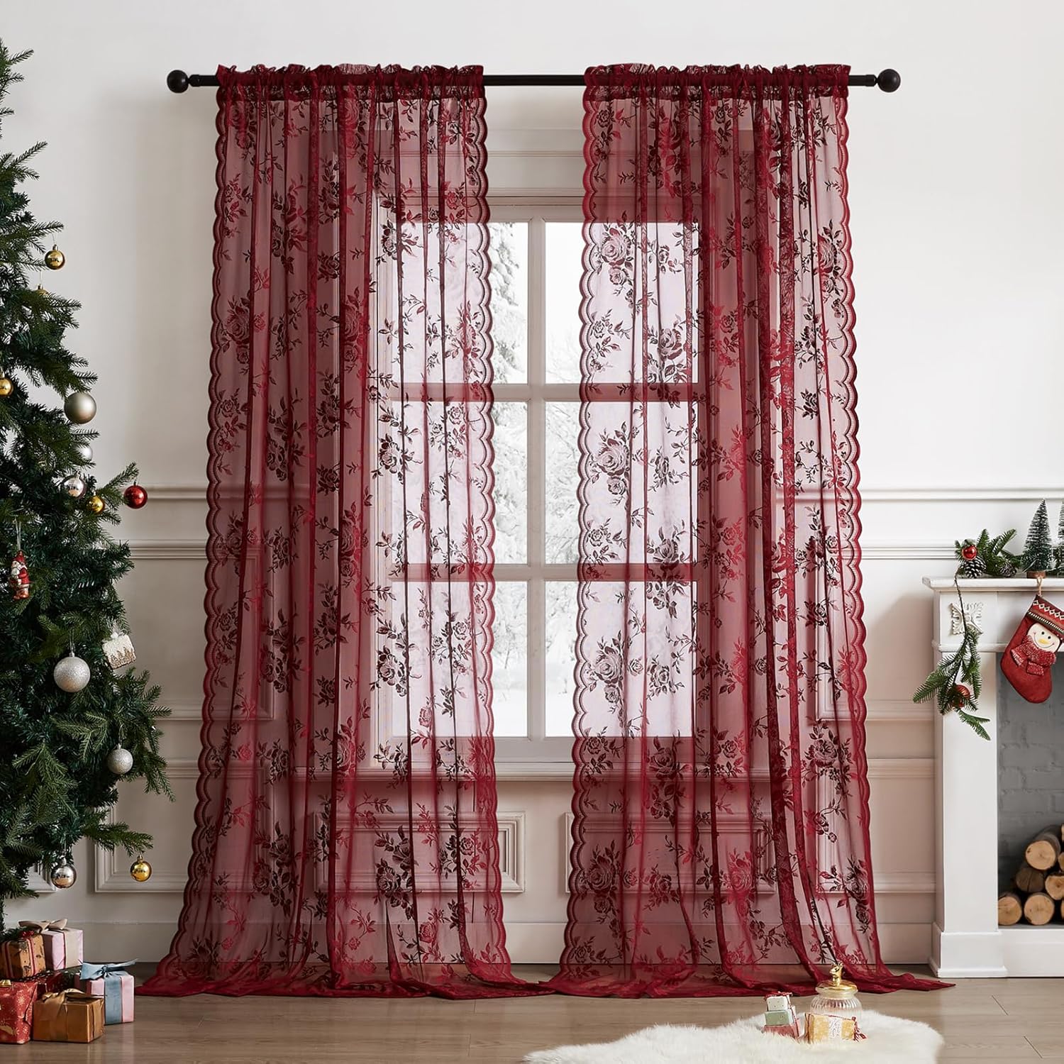1 PC Burgundy Lace Curtains 45 - Home Office Setup Ideas ulasan dan harga