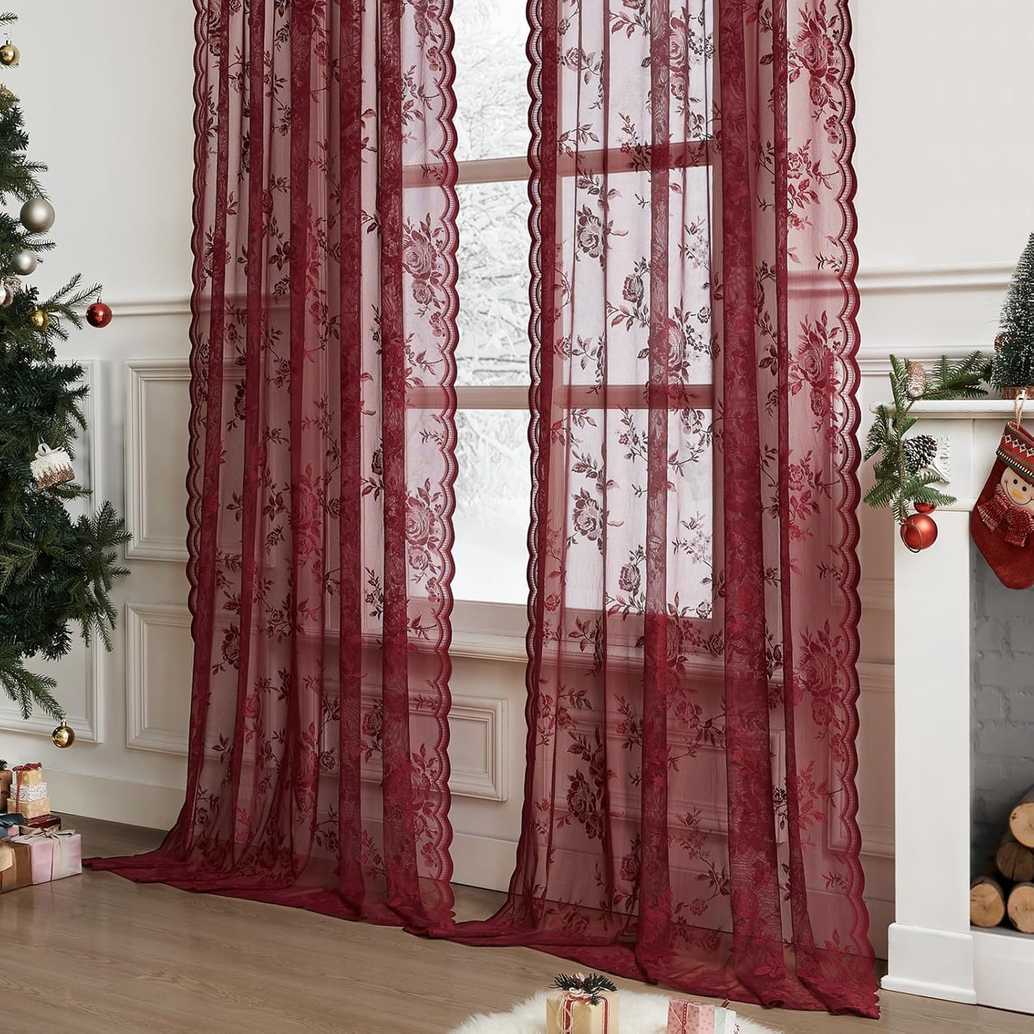 1 PC Burgundy Lace Curtains 45 - Home Office Setup Ideas ulasan dan harga