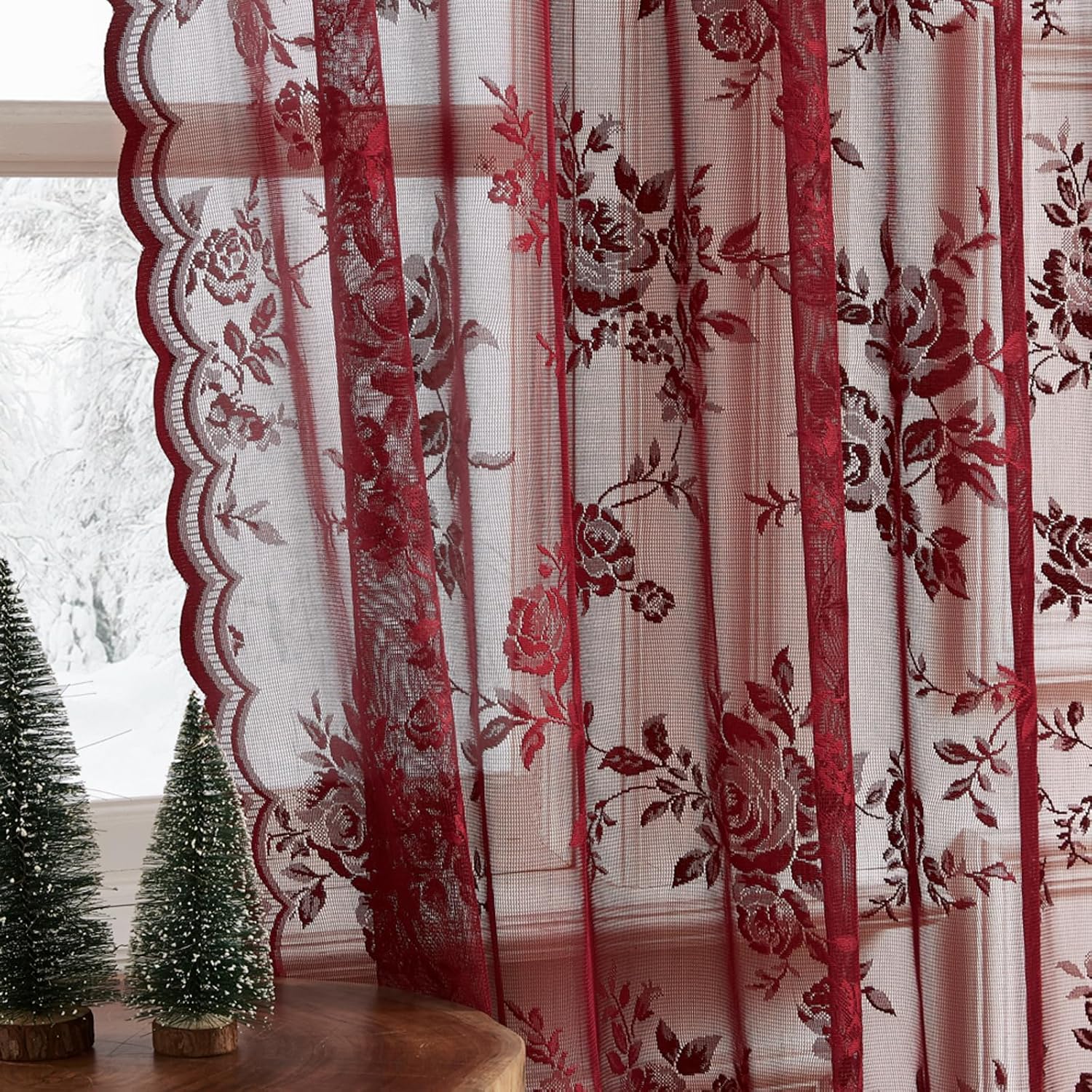 1 PC Burgundy Lace Curtains 45 - Home Office Setup Ideas ulasan dan harga