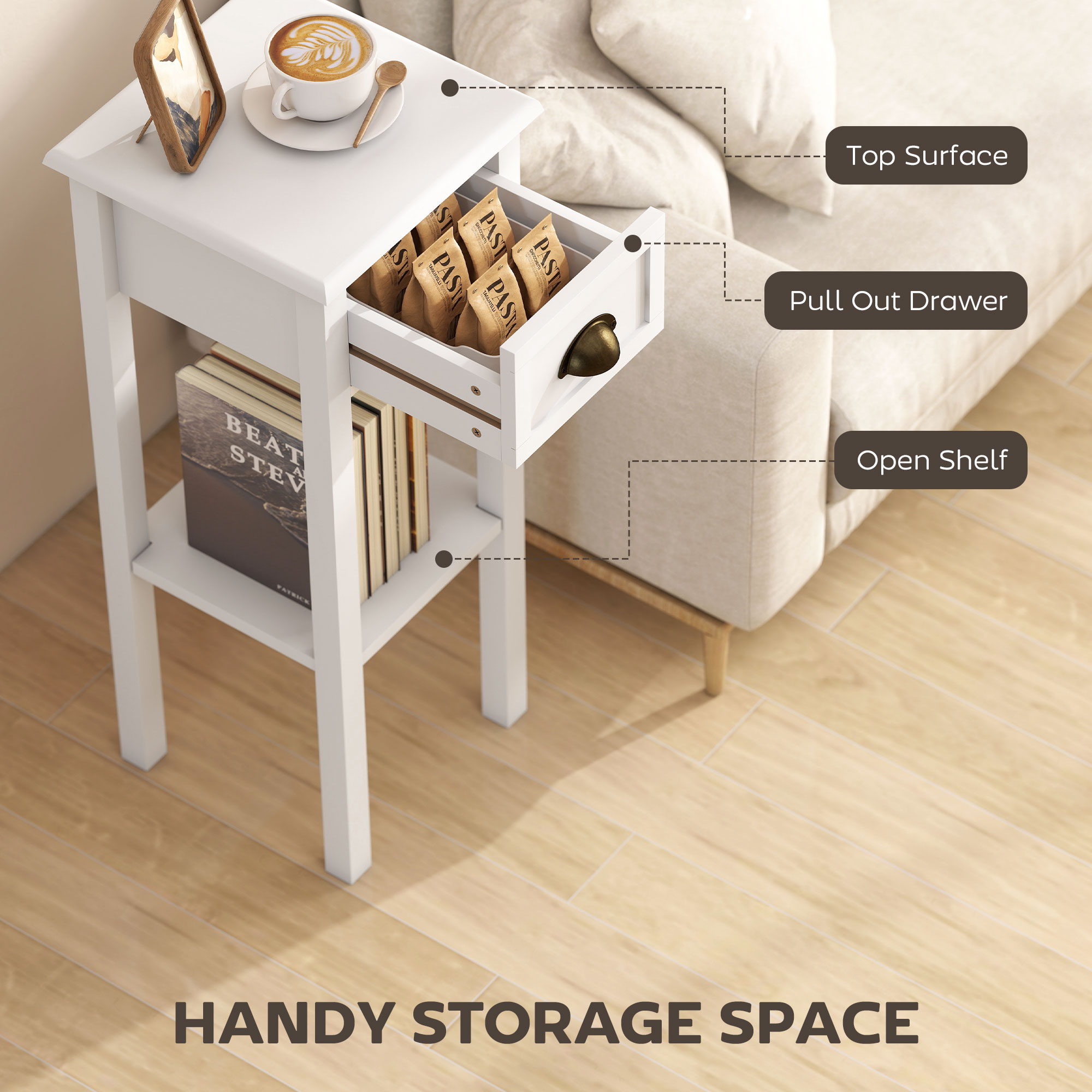 Homcom Narrow End Table with D - Desk Drawer Small ulasan dan harga