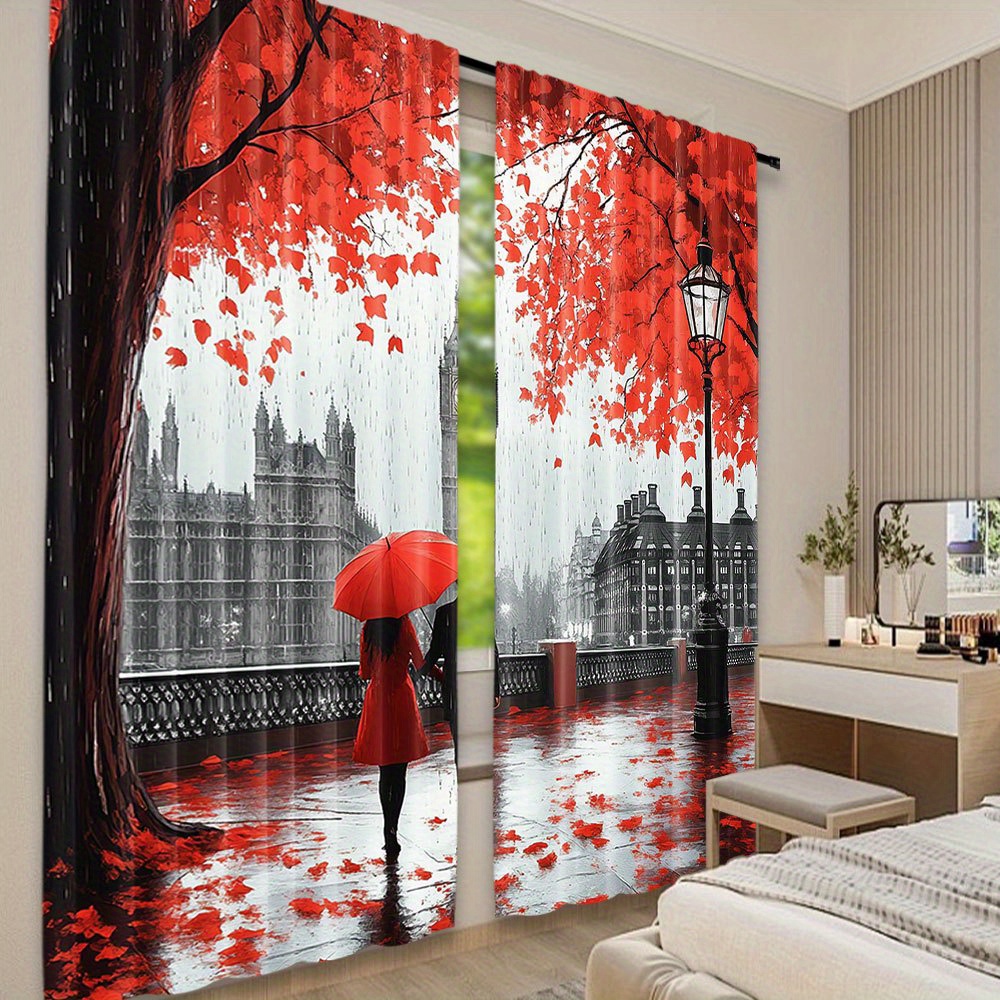 Romantic Autumn Red Leaves Cur - Home Office London ulasan dan harga